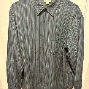 Haggar Men's Blue and Gray Striped Casual Shirt